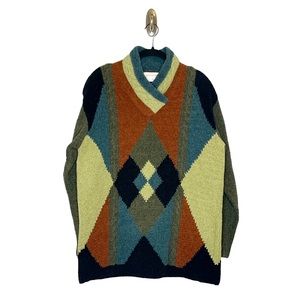 Vintage Grandpa Sweater Preppy Argyle Plaid Colorblock Y2K Multicolor SZ Large